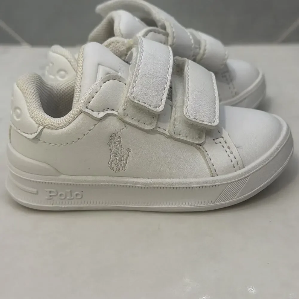Polo Ralph Lauren Baby Toddler Sneakers Heritage White Hook Loop Size 4 Boy Girl
